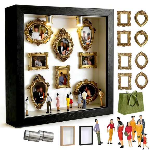 2026 New DIY Mini Museum Silhouette Box Celebrate Your Unique Memories in Style, Mini Museum Display with Figurines and Lights for Anniversary Home Decor (Black)