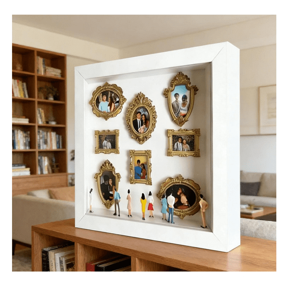2026 New DIY Mini Museum Silhouette Box – Celebrate Your Unique Memories in Style, Mini Museum Display with Figurines and Lights for Anniversary Home Decor (White)