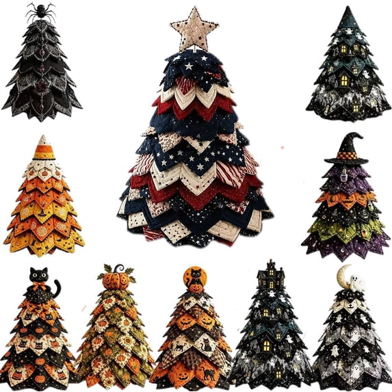 2026 New DIY Quilted Star Tree Kit, 3D Fabric Patchwork Craft Set for Beginners, Tabletop Fall & Halloween Decor for Mantel, Office & Shelf