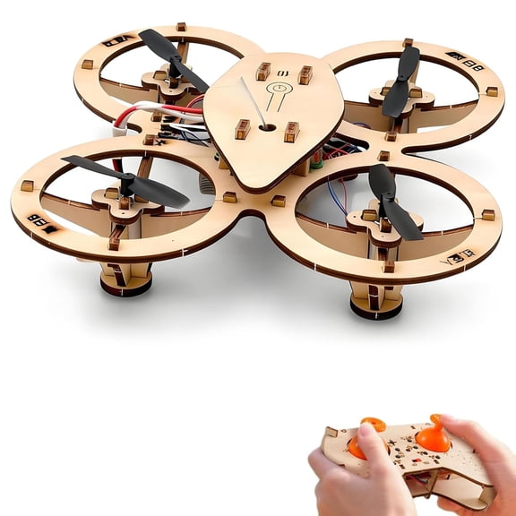 2026 New DIY Wooden Drone Model Kit, 4Axis Flight RC Quadcopter Assembly Toy, STEM Educational Building Blocks Aircraft, Remote Control Training Mini Drone for Beginners