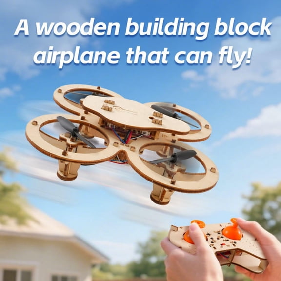 2026 New DIY Wooden RC Drone Kit, DIY Wooden Building Blocks Flying Toys Assembled KIT, Remote Control Aircraft Training RC Drone Quadcopter, Creative Aircraft (1 set)