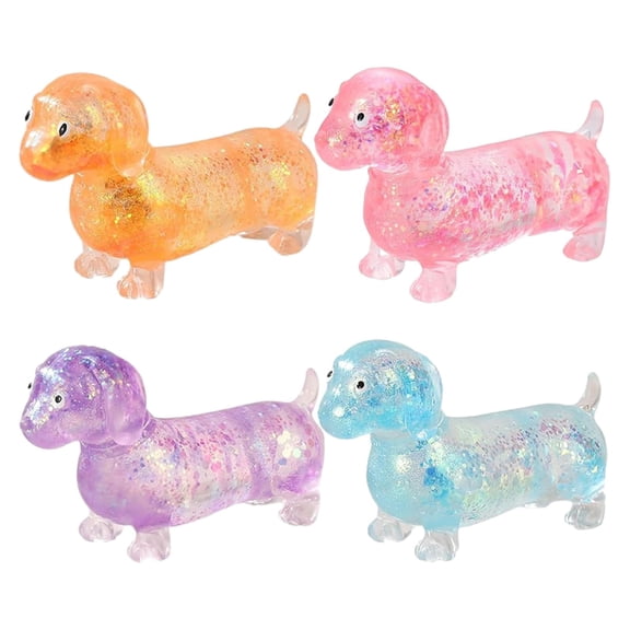 2026 New Dachshund Squishy, Squishy Weiner Dog, 4.3in Sparkly Cute Mini Rainbow Sausage Dogs with Face for Adults(4PCS)