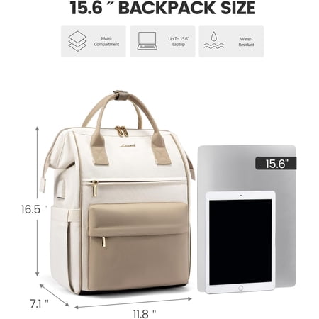 2026 New Design Women 15.6 Inch Laptop Backpack Waterproof USB Charging Travel Business School Backpack Beige