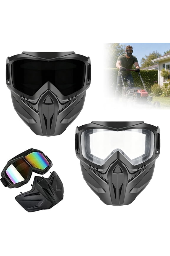 2026 New Detachable Full Face Goggle Mask,Anti-Fog Grass Cutting Mask For Welding, Riding,Windproof Paintball Mask