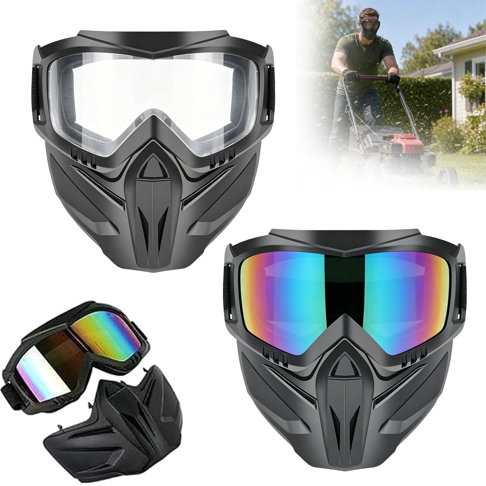 2026 New Detachable Full Face Goggle Mask,Anti-Fog Grass Cutting Mask ...
