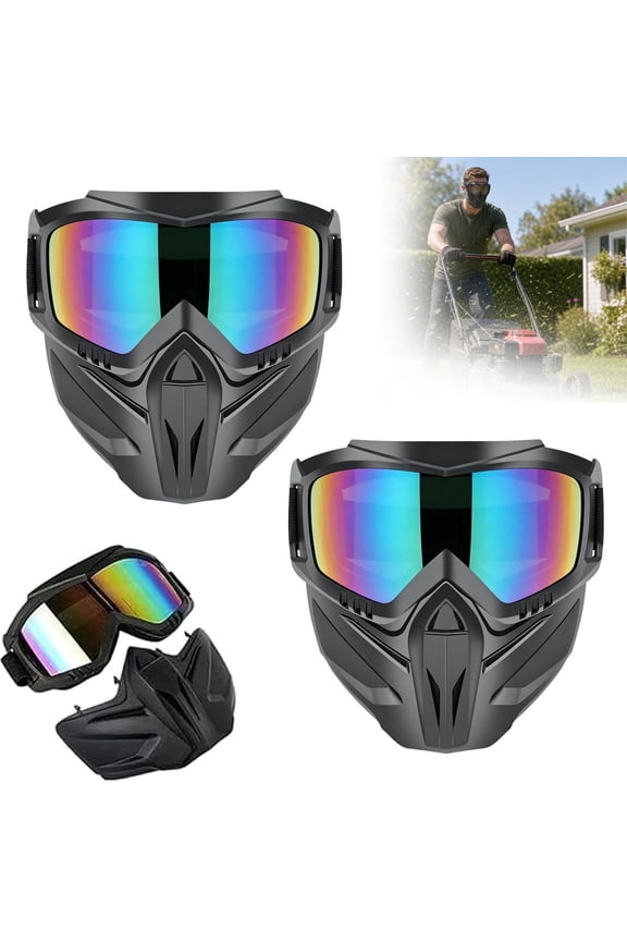 2026 New Detachable Full Face Goggle Mask,Anti-Fog Grass Cutting Mask For Welding, Riding,Windproof Paintball Mask