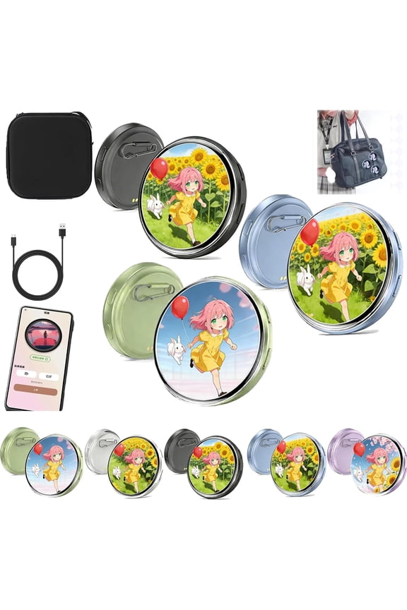 2026 New Digital Badge, 1.8'' IPS Touch Screen Digital Pin, Custom Photo Video GIF Display Screen Pins Pixel Touchscreen Lightweight 500mAh, Anime/Star/Football Team Fans Badge (3PCMix-B)