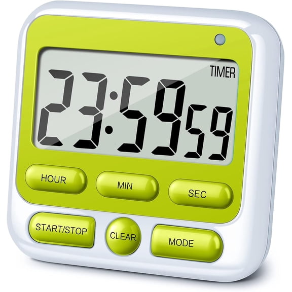 2026 New Digital Kitchen Timer with Mute/Loud Alarm Switch ON/Off Switch, 12 Hour Clock & Alarm, Strong Magnet and Simple Operation, Count Up & Count Down, Large LCD Display (Green)