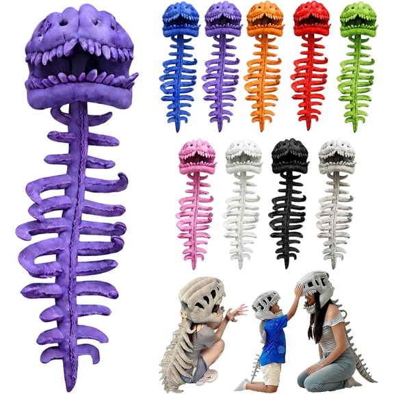 2026 New Dinosaur Skeleton Halloween Costume, 3D Spinosaurus Skull Mask & Plush Spine, for Dress-Up Play Party Great Gifts for Fans