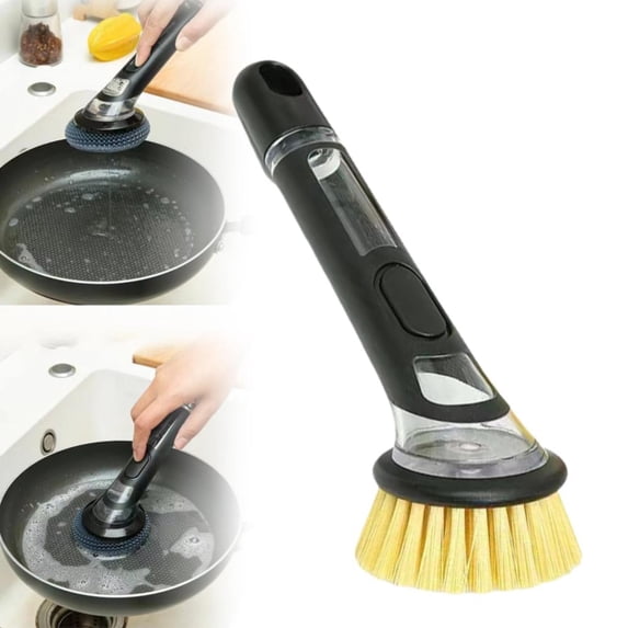 2026 New Dish Brush With Soap Dispenser Long Handle Dishwashing Brush With Replaceable Heads Kitchen Dish Scrub Brush Soap Dispensing Dish Brush Kitchen Brush,Household Cleaning Brushes