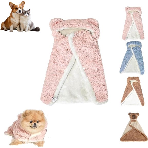 2026 New Dog Cape Blanket, Pet Cape Blanket with Snap Buttons, Double-Layer Cotton Hooded Design, Flannel Dog Coat Wraps with Hood for Dogs and Cats