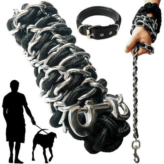 2026 New Dog Leash Metal Leashes Chain Rope with Pet Collar Training Walking Leads Heavy Duty Anti Bite 360 Hook for Medium and Large Dogs (L)