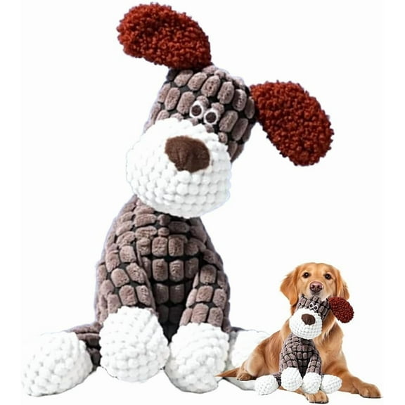 2026 New Dog Toys, Indestructible Plush Dog Toy for Aggressive Chewers, Interactive Squeaky Soft Puppy Chew Toy, Durable Teething Toys for Small Medium Large Dogs (Brown)