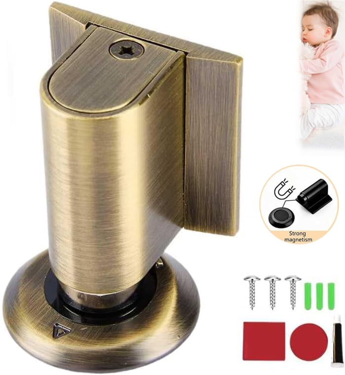 BAGWEN Heavy Duty Metal Door Stop - Adjustable Spring Loaded Door Stopper For Bottom Of Doors Up To 3 Inches Tall