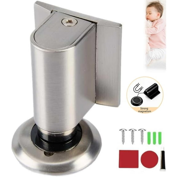 2026 New Door Wedge Stoppers Adhesive Floor, Magnetic Door Stoppers for Bottom of Door, No Drill Magnet Doors Stopper Heavy Duty Adjustable Stop (Brushed Nickel)