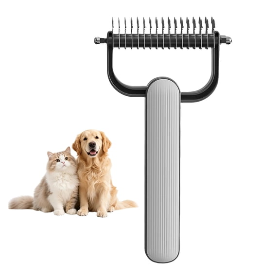 2026 New Double-Sided Dematting Comb for Dogs & Cats, Pet Grooming Tool for Long Haired Thick Double Coat Pets, Undercoat Rake Deshedding Brush for Tangles Matted Shedding Fur, Gray