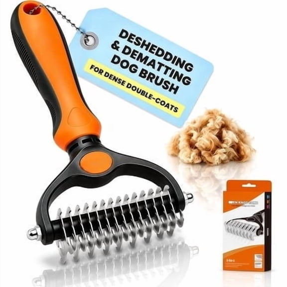 2026 New Double-Sided Deshedding Dematting Tool, Undercoat Rake for Dogs & Cats, Extra-Wide Dog Grooming Brush & Deshedder Comb for Long Hair (Orange)