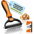 thumbnail image 1 of 2026 New Double-Sided Deshedding Dematting Tool, Undercoat Rake for Dogs & Cats, Extra-Wide Dog Grooming Brush & Deshedder Comb for Long Hair (Orange), 1 of 7