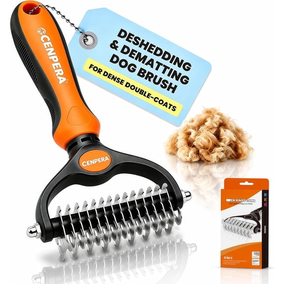 2026 New Double-Sided Deshedding Dematting Tool, Undercoat Rake for Dogs & Cats, Extra-Wide Dog Grooming Brush & Deshedder Comb for Long Hair (Orange)