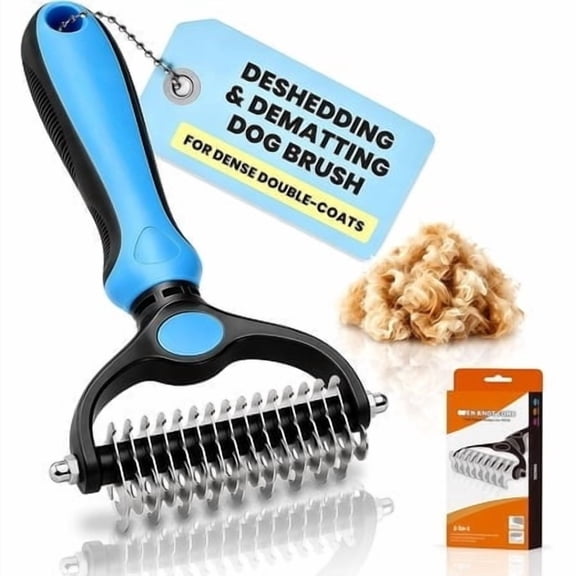 2026 New Double-Sided Deshedding Dematting Tool, Undercoat Rake for Dogs & Cats, Extra-Wide Dog Grooming Brush & Deshedder Comb for Long Hair (Blue)