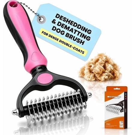 2026 New Double-Sided Deshedding Dematting Tool, Undercoat Rake for Dogs & Cats, Extra-Wide Dog Grooming Brush & Deshedder Comb for Long Hair (Pink)