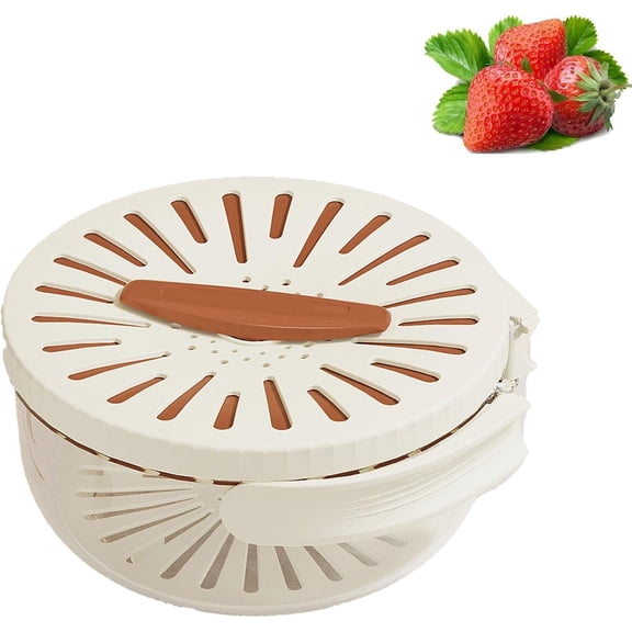 2026 New Draining Basket with Lid, Fruit Drainer Container with Handle, 2 in 1 Multi-function Drain Basket, For Rinsing Straining Vegetable Washing Fruit Portable Storage Container (Brown)