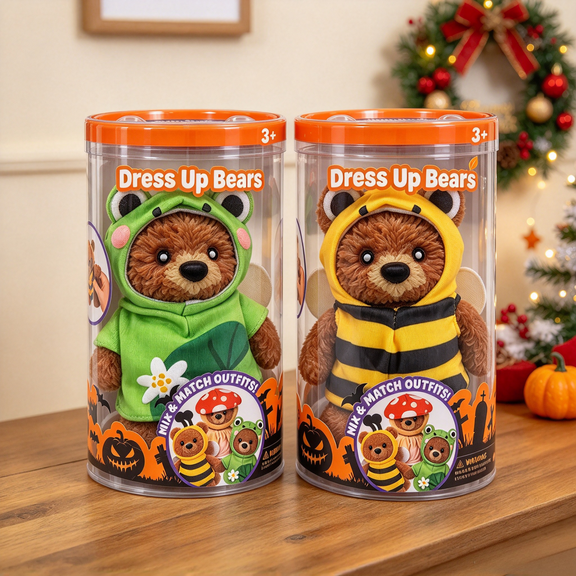 2026 New Dress Up Bear Squishy 2Pcs, Plush Bear Squeeze Toy Set With Green Frog & Bumble Bee Removable Costumes, Mix & Match Fidget Plush, Stress Relief Collectible Gift