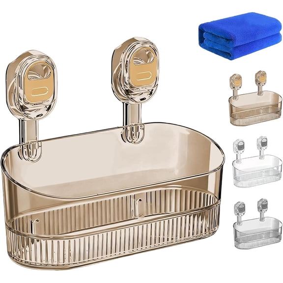 2026 New No Drill Bathroom Suction Storage Box - Suction Cup Shower Caddy with Drain Holes, Multifunctional Large Capacity Shower Caddy Suction Cup for Bathroom Kitchen Home