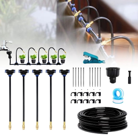 2026 New Drip Irrigation Kit with 360° Flexible Hose, Adjustable Jet & Mist, 20m Long Bendable Spray Nozzles for Potted Plants, Garden, Lawn & Greenhouse DIY Watering System (5 m)