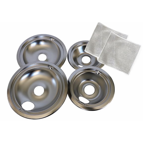 2026 New Drip Pans for GE/Hotpoint Electric Range, Premium Chrome Burner Plates & Stove Liners for Effortless Cooking & Kitchen Cleanup 4 Pack (6Inch + 8Inch)