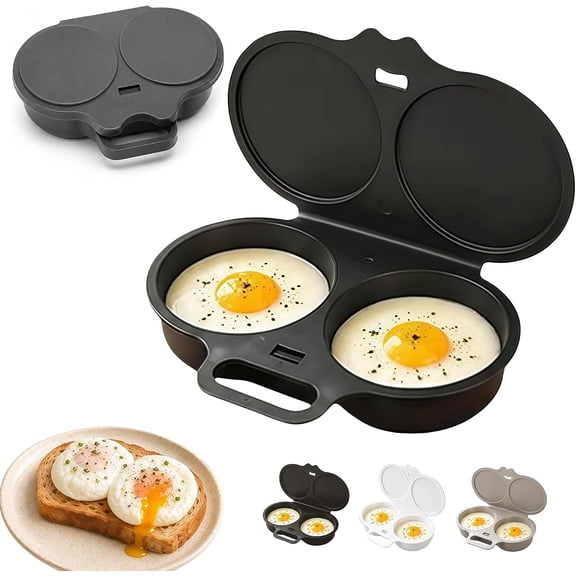 2026 New Dual Cavity Microwave Egg Poacher With Lid & Handle, 2 Cavity Microwave Egg Boiler Poacher, Nonstick Poached Egg Maker, Quick-Heat Microwave Egg Cooker for Kitchen Cooking Tool