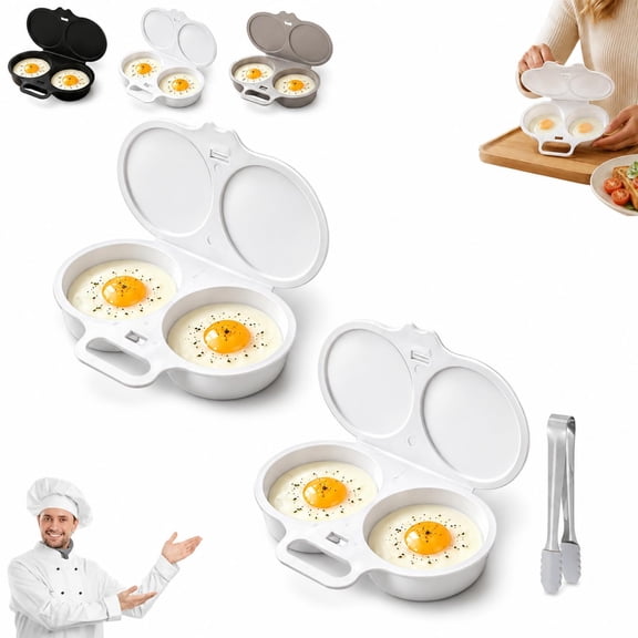 2026 New Dual Cavity Microwave Egg Poacher With Lid & Handle,Dark Gray