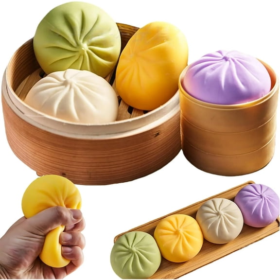 2026 New Dumpling Squishy Large with Steamer Box,Super Soft Giant Dumpling, Mystery Dumpling Squishy,Large Stress Relief Squishys Dumplings for Everyone Anxiety Relief(4PCS)