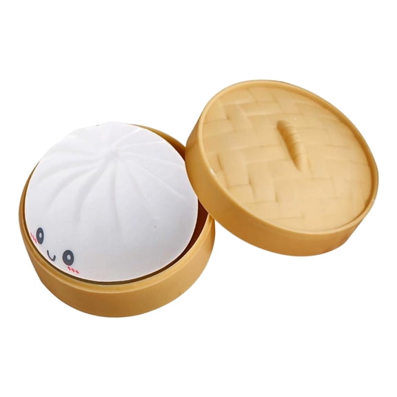 DkinJom Super Soft Jumbo Dumpling Stress Ball with Steamer Box, White (1 Piece) stress relief toy autism sensory toys