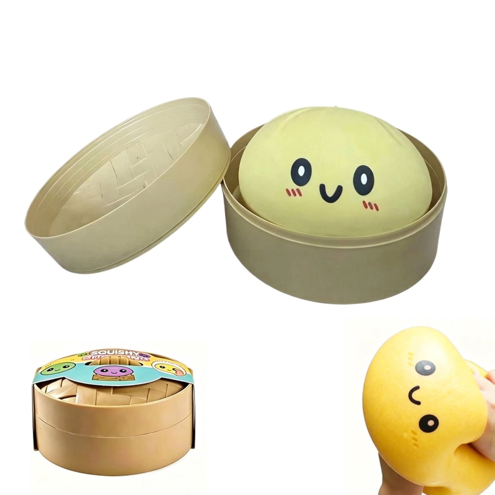 2026 New Dumpling Squishy Large with Steamer Box,Super Soft Giant Squishy Dumpling, Mystery Dumpling Squishy,Large Stress Relief Squishys Dumplings for Everyone Anxiety Relief, Yellow