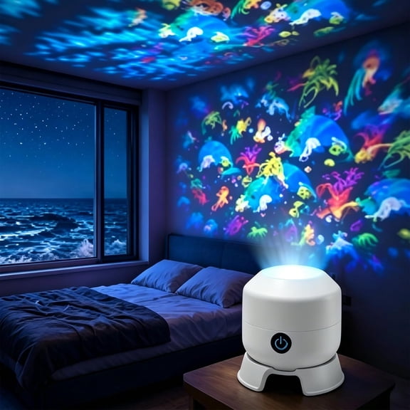2026 New Dynamic Rotating LED Projector Light, USB Plug & Play Ocean Wave Night Light, 360° Rotating Starry Ocean Projection, for Bedroom, Meditation, Home Theater, 1