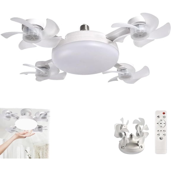 2026 New E27 Socket Ceiling Fanlight - 2-in-1 Silent LED Fan with Remote Control, 3-Color and 3-Speeds Adjustable, Easy Install for Home, Bedroom, Dormitory