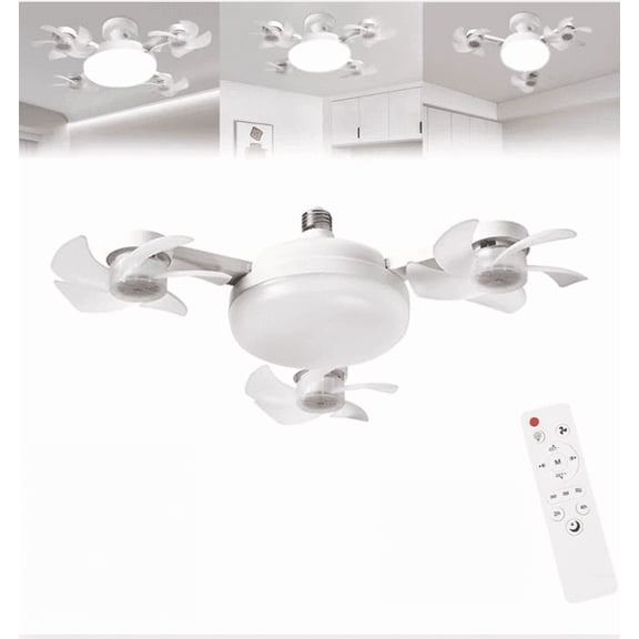 2026 New E27 Socket Ceiling Fanlight - 2-in-1 Silent LED Fan with Remote Control, 3-Color and 3-Speeds Adjustable, Energy-Saving Cooling & Lighting Combo for Home Bedroom (3-Heads)