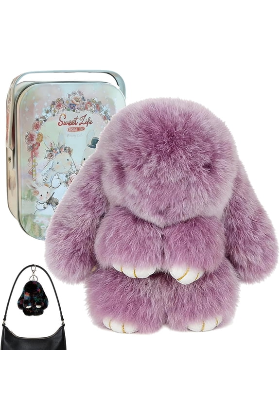 2026 New Easter Bunny Keychain with Tin Box, Soft Fluffy Handmade Rabbit Keychain, Cute Lucky Bag Charm for Women