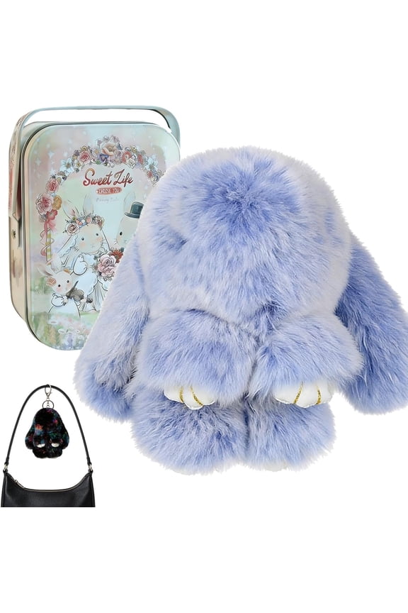 2026 New Easter Bunny Keychain with Tin Box, Soft Fluffy Handmade Rabbit Keychain, Cute Lucky Bag Charm for Women