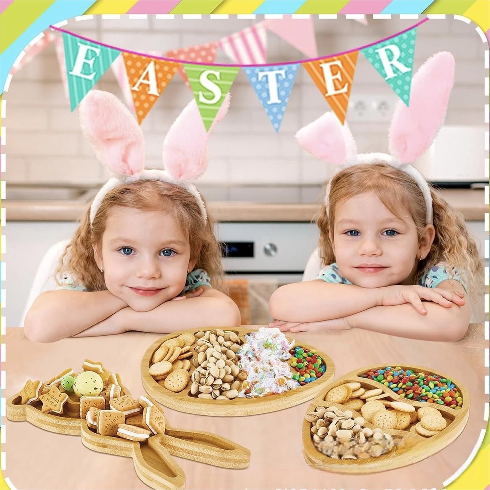 2026 New Easter Bunny Wooden Board Cute Egg and Rabbit Serving Tray ...