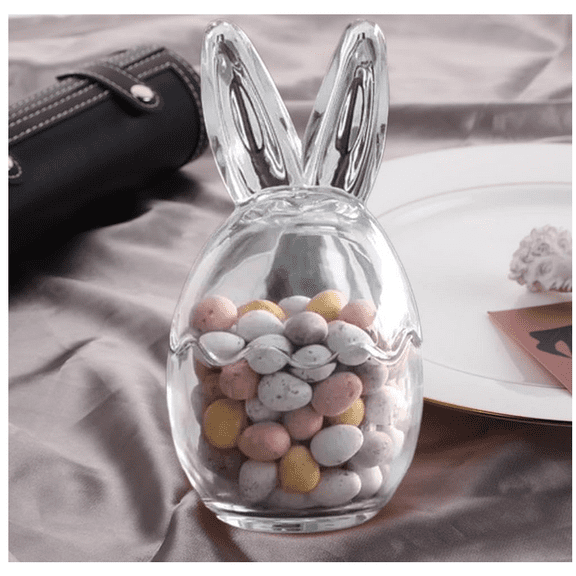 2026 New Easter Candy Jar, Bunny Ears Storage Egg Jars, Clear Decorative Food Container for Easter Party Treats, Pantry Organization, Table Decoration Gift - (Clear)🐰