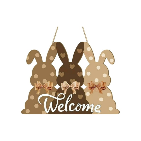 2026 New Easter Decorations Door Hanging Sign Wreath Happy EasterBunny Ear Flowers Wooden Door Sign Welcome Seasonal Spring Wreath Sign for Tree, Door, Wall, Party Supplies