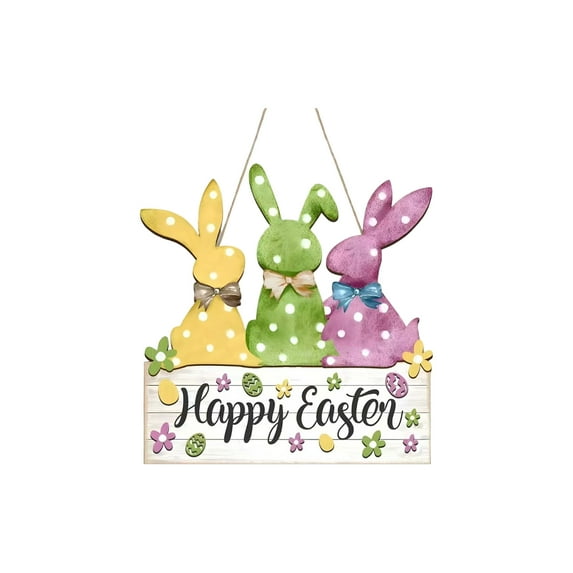 2026 New Easter Decorations Door Hanging Sign Wreath Happy EasterBunny Ear Flowers Wooden Door Sign Welcome Seasonal Spring Wreath Sign for Tree, Door, Wall, Party Supplies