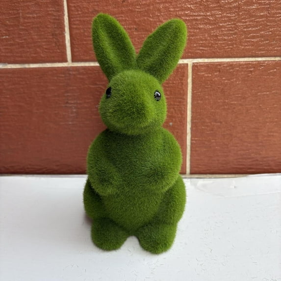 2026 New Easter Furry Flocked Bunny, Moss Bunny Green, Artificial Moss Rabbit Easter Table Decor, Holiday Easter Figure Statue Spring Garden Decorations 7.87 Inch A