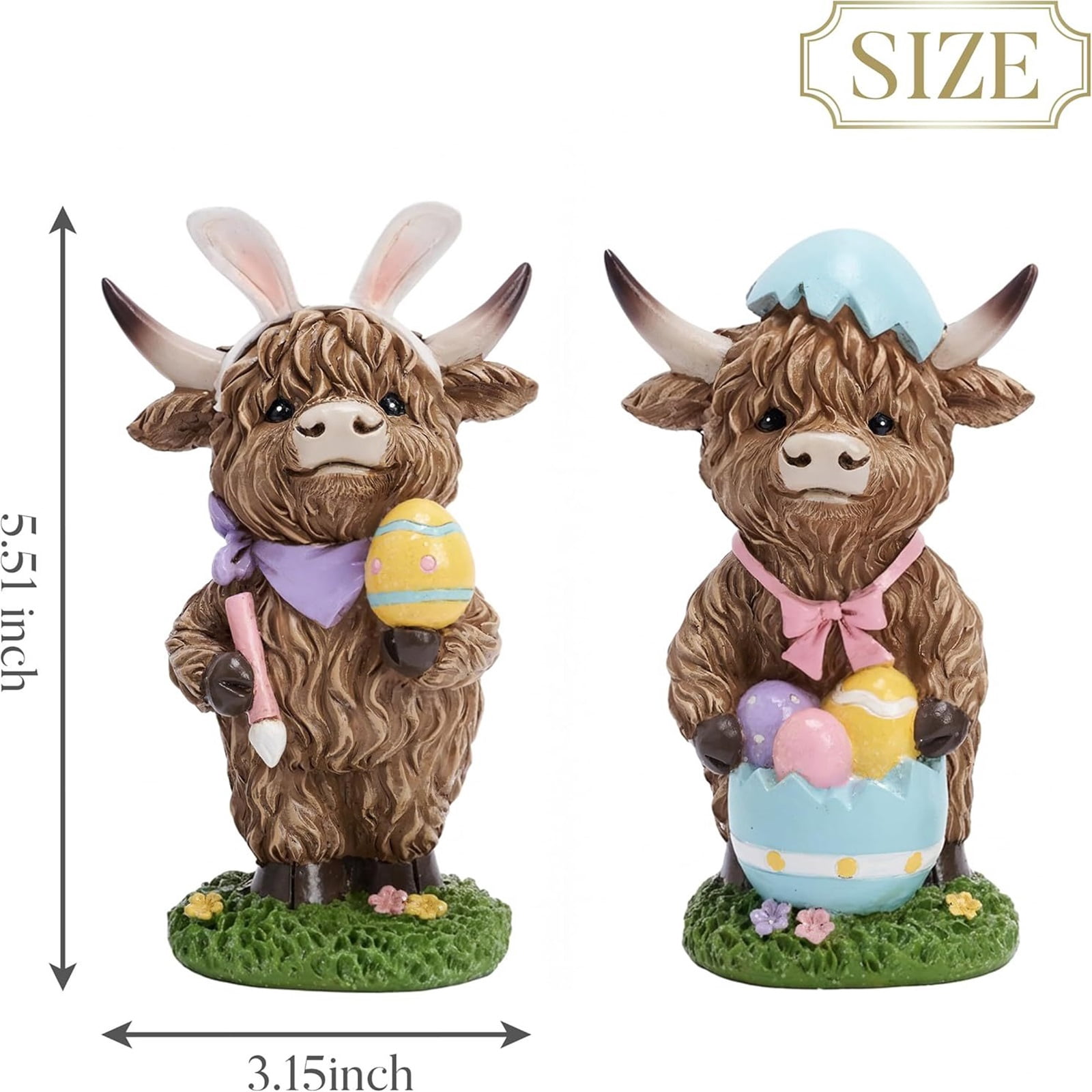 2026 New Easter Highland Cow Figurines Spring Easter Egg Bunny Gnomes ...