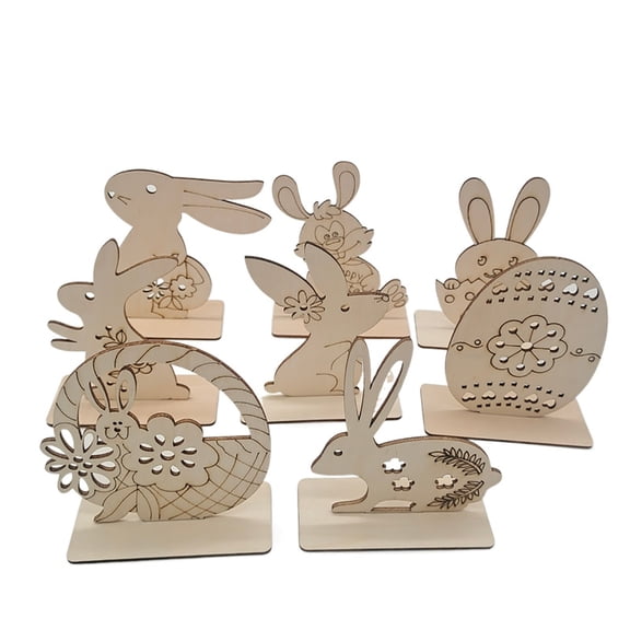 2026 New! Easter Wood Bunny Cutout Unfinished Rabbit Shaped Wooden Signs, Thickness Bunny Slice Ornament for Painting, Easter Diy Craft Home Spring Decoration Table Tiered Tray Decor
