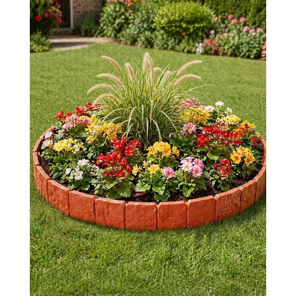 2026 New Edging for Landscaping - Garden Edging Border-Plastic Stone Effect for DIY Landscape,Lawn&Flower Bed (Red, 10 Pcs)