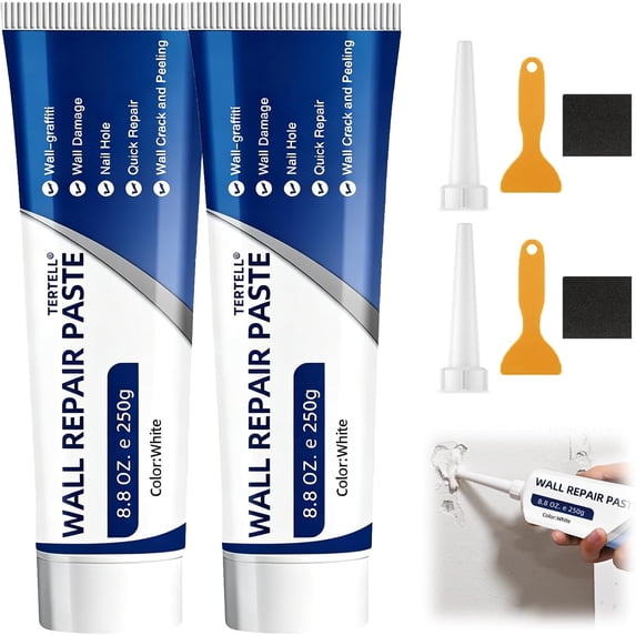 2026 New Efficient Drywall Repair Kit with Scraper, Quick Drying Wall Mending Agent for Holes & Cracks, White Spackle Wall Repair Paste for Drywall, Plaster, DIY Fix (2 PCS)