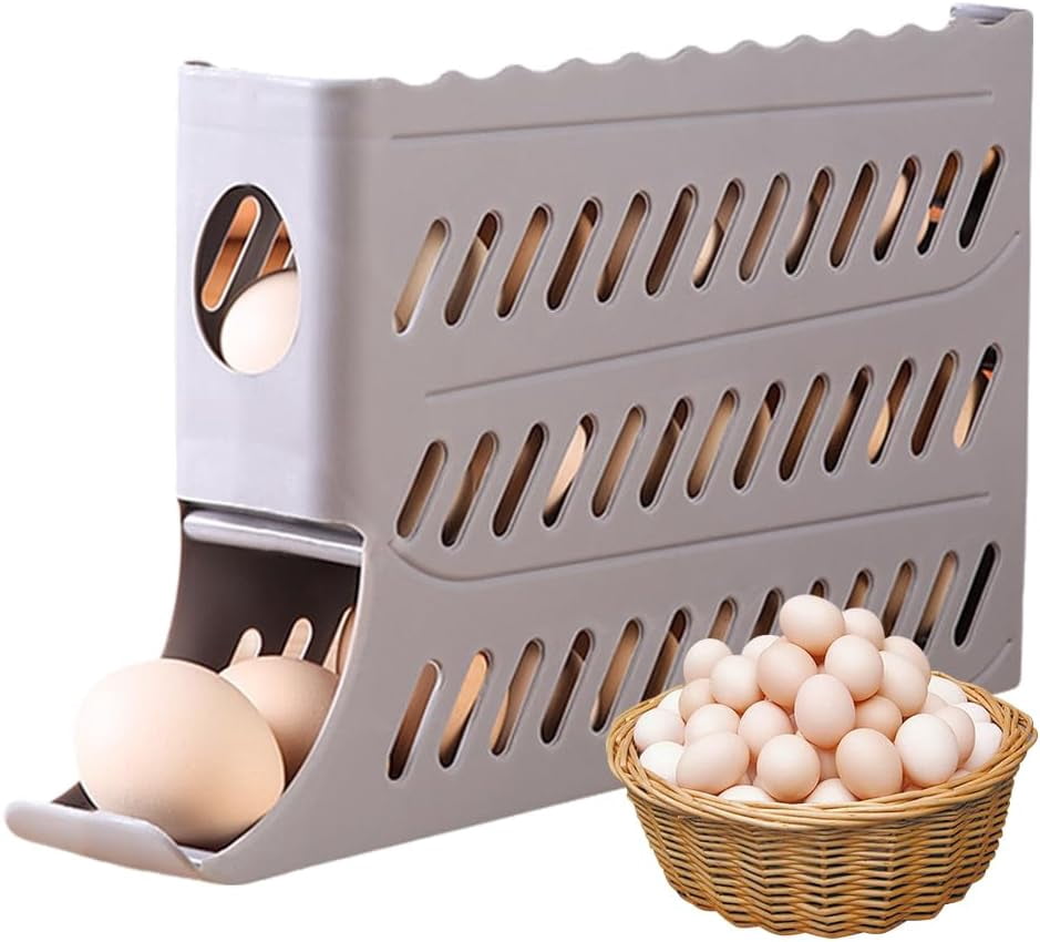 2026 New Egg Holder for Fridge, Automatic Rolling Egg Dispenser Organizer, Space Saving Egg Storage Box for Refrigerator, Holds Up to 30 Eggs Easy Access Egg Dispenser for Kitchen